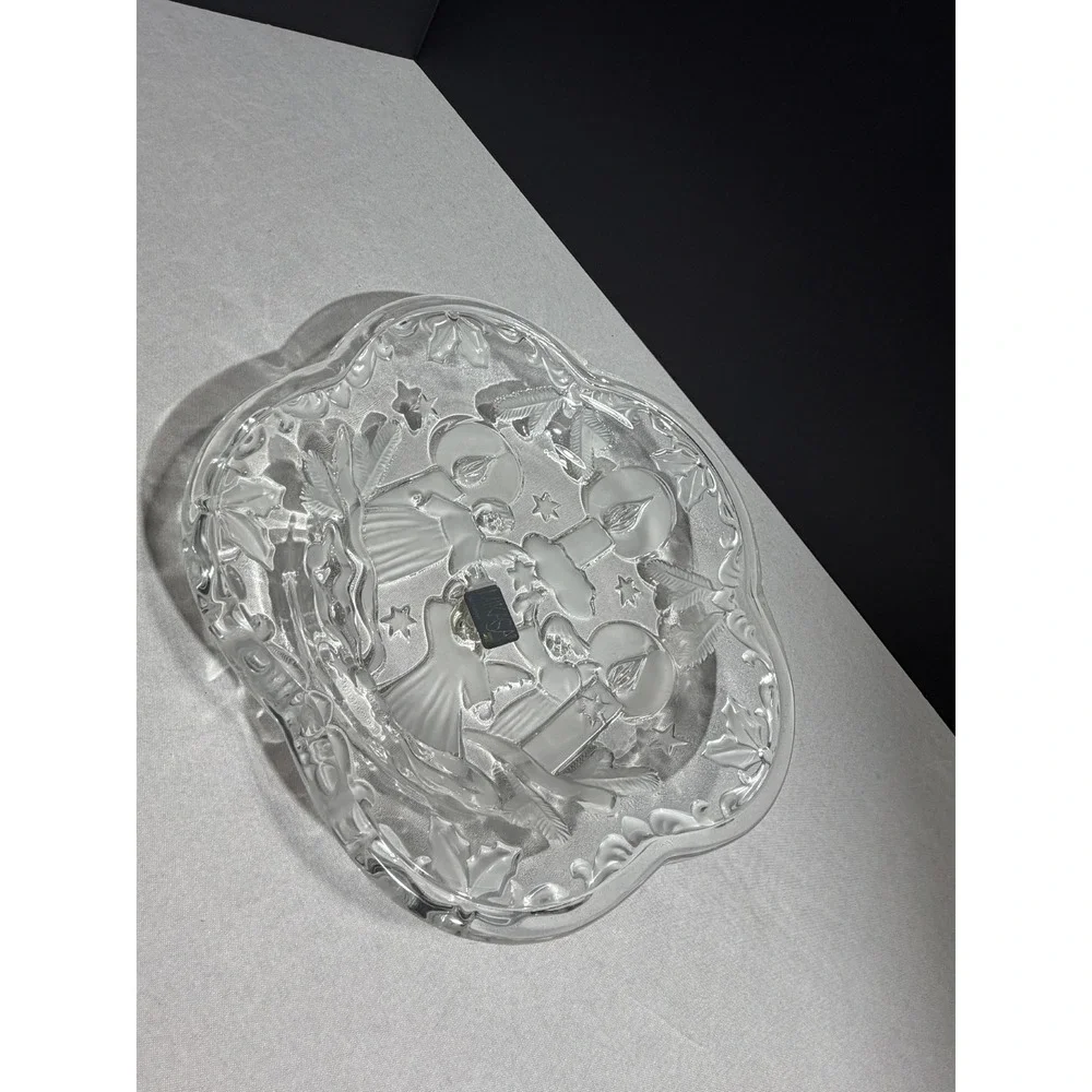 Mikasa Christmas Night Crystal Serving Bowl Angels Candles Frosted Glass Germany